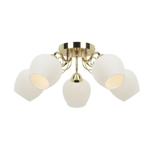 CABO-5 złoty lampa sufitowa żyrandol klosze szklane mleczne 5xE27  Ø55cm ↕22cm hurt