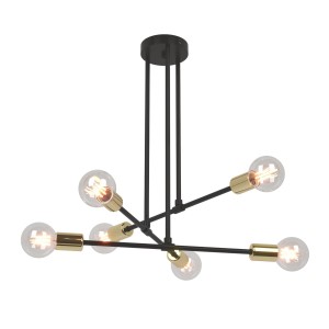 MEDA-6 czarrny mat+złoty lampa sufitowa żyrandol styl loft industrial "naked" 6xE27 60W 