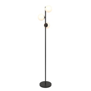 BRAGA-F czarny mat lampa podłogowa loft klosze kule szklane mleczne  3xE27 60W ↔25cm ↕155cm 