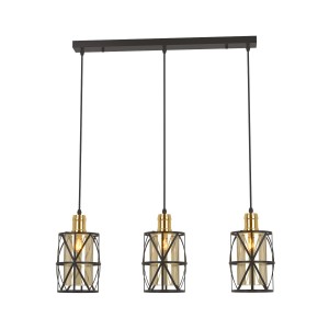 BARRAS-3 czarny mat+złoty lampa sufitowa wisząca linka regulowana styl loft industrial wyjątkowy design 3xE27 60W 