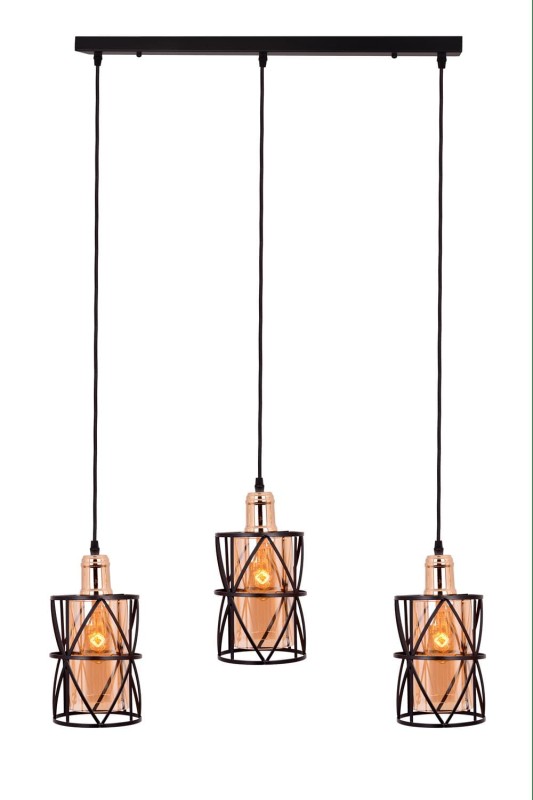 BARRAS-3 czarny mat+złoty lampa sufitowa wisząca linka regulowana styl loft industrial wyjątkowy design 3xE27 60W hurt