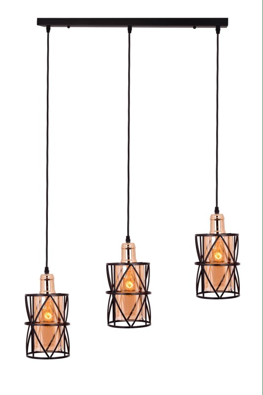 BARRAS-3 czarny mat+złoty lampa sufitowa wisząca linka regulowana styl loft industrial wyjątkowy design 3xE27 60W hurt