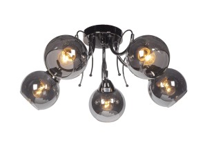 TONELA-5 czarny nikiel żyrandol lampa sufitowa klasyk klosz kula szkło dymione 5xE27 Ø 52cm ↕ 22cm Nowość ! hurt