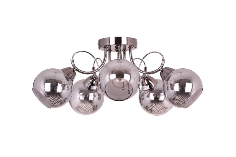 TONELA-5 czarny nikiel żyrandol lampa sufitowa klasyk klosz kula szkło dymione 5xE27 Ø 52cm ↕ 22cm Nowość ! hurt