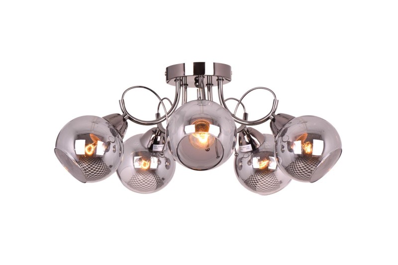 TONELA-5 czarny nikiel żyrandol lampa sufitowa klasyk klosz kula szkło dymione 5xE27 Ø 52cm ↕ 22cm Nowość ! hurt