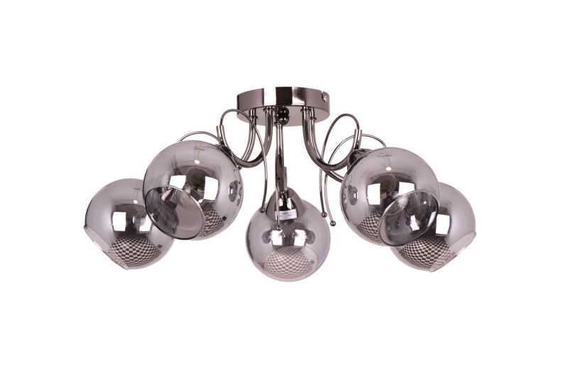 TONELA-5 czarny nikiel żyrandol lampa sufitowa klasyk klosz kula szkło dymione 5xE27 Ø 52cm ↕ 22cm Nowość ! hurt