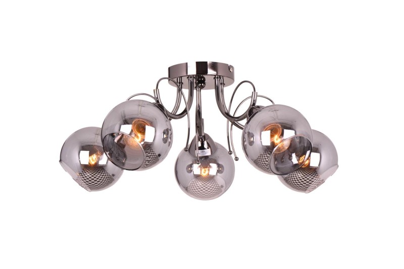 TONELA-5 czarny nikiel żyrandol lampa sufitowa klasyk klosz kula szkło dymione 5xE27 Ø 52cm ↕ 22cm Nowość ! hurt