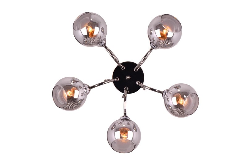 TONELA-5 czarny nikiel żyrandol lampa sufitowa klasyk klosz kula szkło dymione 5xE27 Ø 52cm ↕ 22cm Nowość ! hurt