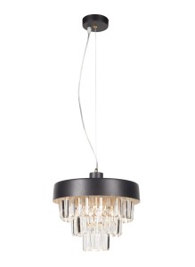 BIAGIA czarny+złoty lampa wisząca żyrandol klosz kryształy szlifowane 1xE27  styl glamour Ø 30cm ↕ 28cm  całk.↕ 120cm
