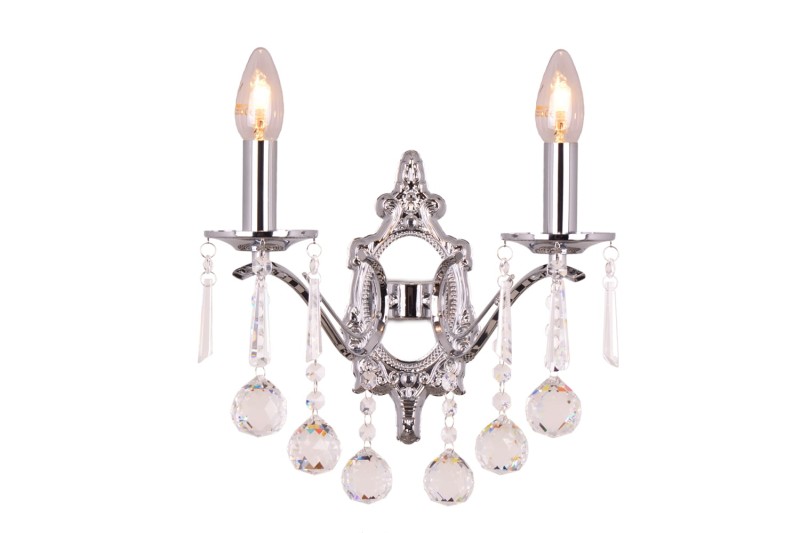 MAXIME-K chrom lampa ścienna kinkiet klosz kryształowy styl glamour Ø30cm ↕36cm 2xE14 hurt