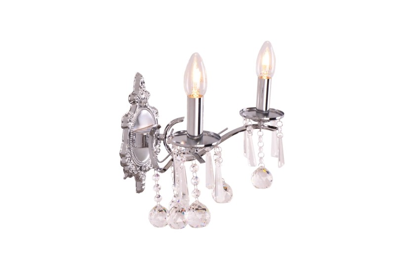 MAXIME-K chrom lampa ścienna kinkiet klosz kryształowy styl glamour Ø30cm ↕36cm 2xE14 hurt