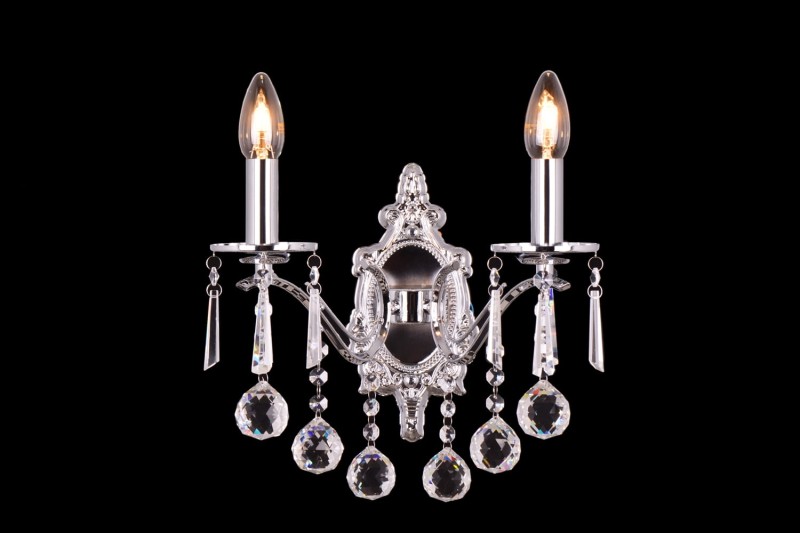 MAXIME-K chrom lampa ścienna kinkiet klosz kryształowy styl glamour Ø30cm ↕36cm 2xE14 hurt