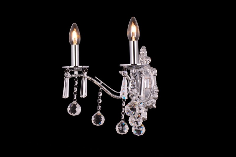 MAXIME-K chrom lampa ścienna kinkiet klosz kryształowy styl glamour Ø30cm ↕36cm 2xE14 hurt