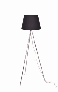 EGRA BK - chrom/czarny lampa podłogowa trójnóg metalowy chromowany, klosz abażur czarny 1xE27 ↔60cm  ↕146cm