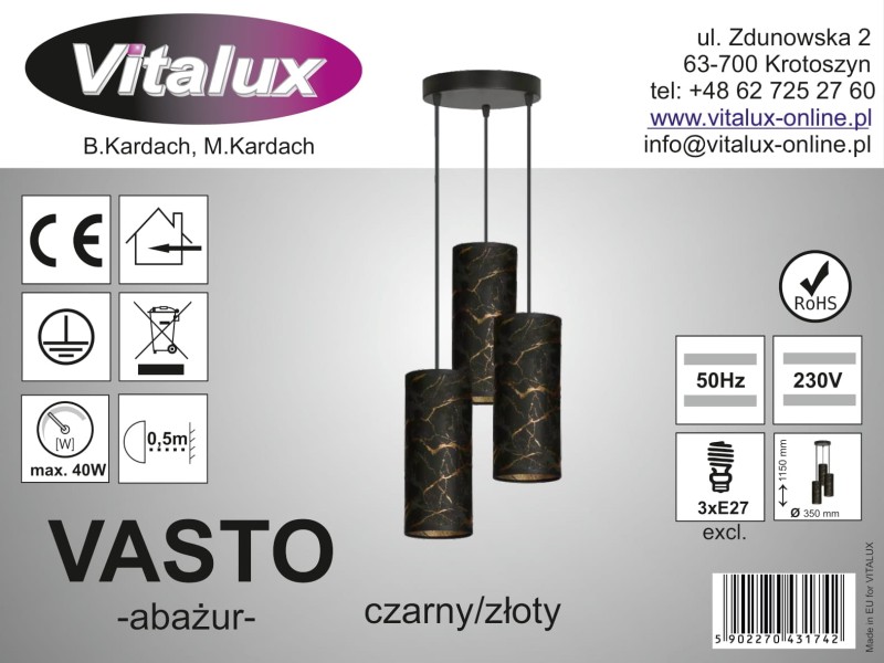 VASTO lampa sufitowa wisząca abażur3xE27