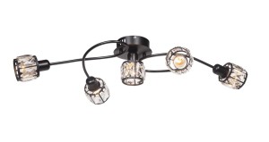 DESALIA-5 MB czarny mat stylowa lampa sufitowa żyrandol kryształowy spot  ↔80cm ↕18cm 5xE14 