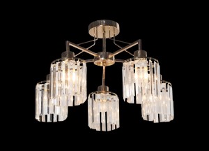 FARINA-5 gold złoty stylowa lampa sufitowa żyrandol glamour klosz kryształ  5xE27