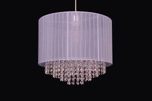 PASSIONI-400  lampa sufitowa wisząca glamour klosz tkanina i kryształki regulacja wysokości Ø40cm ↕35cm  całk.↕125cm 1xE27