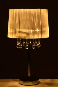 FLORA-T chrom piękna lampa stołowa abażur z kryształami styl glamour  1xE27 ↔25cm ↕35cm