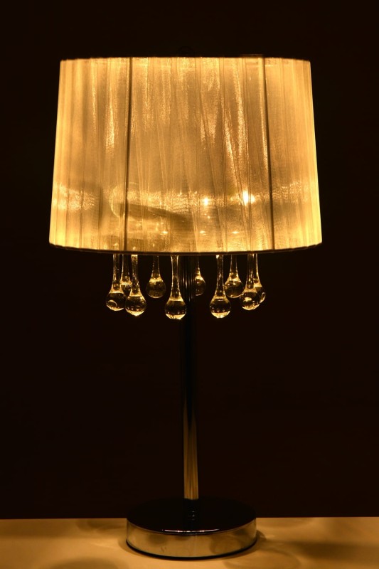 FLORA-T chrom piękna lampa stołowa abażur z kryształami styl glamour  1xE27 ↔25cm ↕35cm hurt