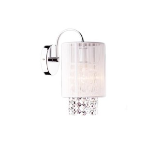 FLORA-K chrom/biały lampa ścienna kinkiet kryształ styl glamour klosz tkanina 1xE27 ↔ 16cm ↕ 22cm