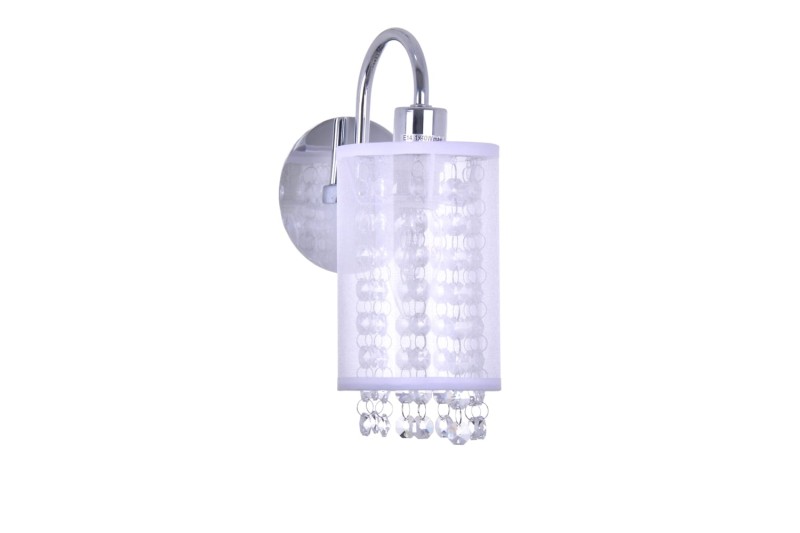 FLORA-K chrom/biały lampa ścienna kinkiet kryształ styl glamour klosz tkanina 1xE27 ↔ 160 ↕ 220 hurt