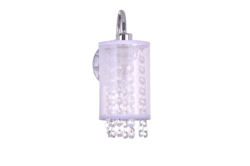 FLORA-K chrom/biały lampa ścienna kinkiet kryształ styl glamour klosz tkanina 1xE27 ↔ 160 ↕ 220 hurt