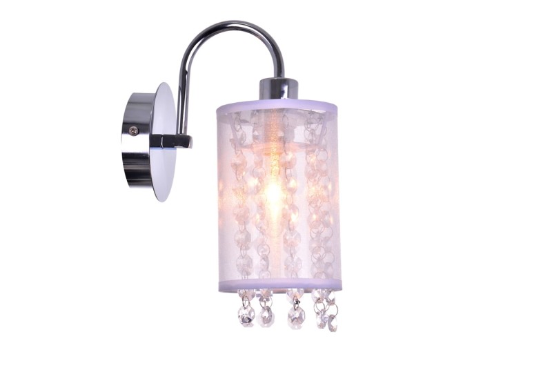 FLORA-K chrom/biały lampa ścienna kinkiet kryształ styl glamour klosz tkanina 1xE27 ↔ 160 ↕ 220 hurt
