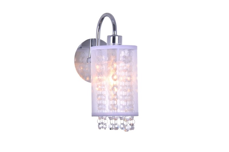 FLORA-K chrom/biały lampa ścienna kinkiet kryształ styl glamour klosz tkanina 1xE27 ↔ 160 ↕ 220 hurt