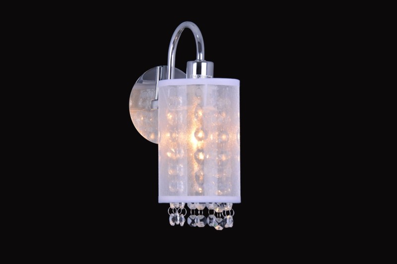 FLORA-K chrom/biały lampa ścienna kinkiet kryształ styl glamour klosz tkanina 1xE27 ↔ 160 ↕ 220 hurt