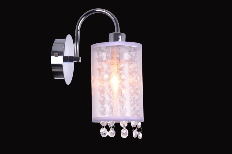 FLORA-K chrom/biały lampa ścienna kinkiet kryształ styl glamour klosz tkanina 1xE27 ↔ 160 ↕ 220 hurt