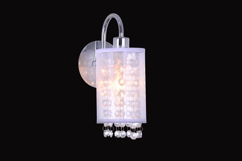 FLORA-K chrom/biały lampa ścienna kinkiet kryształ styl glamour klosz tkanina 1xE27 ↔ 160 ↕ 220 hurt