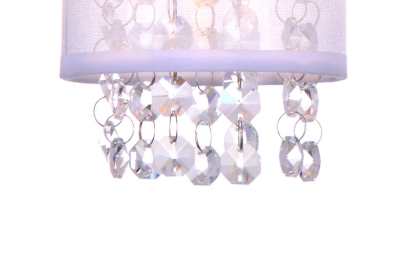 FLORA-K chrom/biały lampa ścienna kinkiet kryształ styl glamour klosz tkanina 1xE27 ↔ 160 ↕ 220 hurt