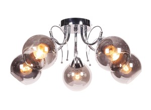 TONELA-5 chrom żyrandol klasyk lampa sufitowa klosz kula szkło dymione 5xE27 nowość !