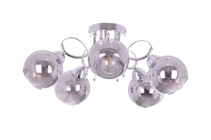 TONELA-5 chrom żyrandol klasyk lampa sufitowa klosz kula szkło dymione 5xE27 nowość ! hurt