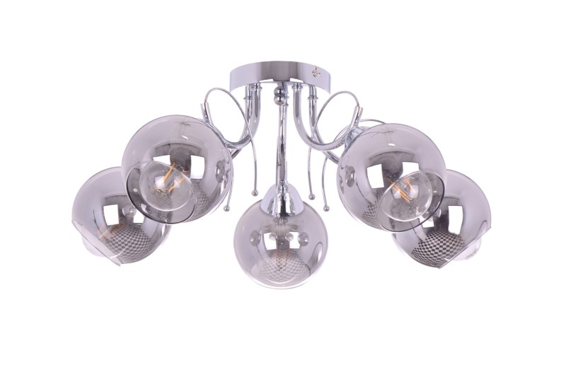 TONELA-5 chrom żyrandol klasyk lampa sufitowa klosz kula szkło dymione 5xE27 nowość ! hurt