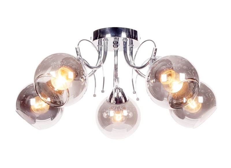 TONELA-5 chrom żyrandol klasyk lampa sufitowa klosz kula szkło dymione 5xE27 nowość ! hurt