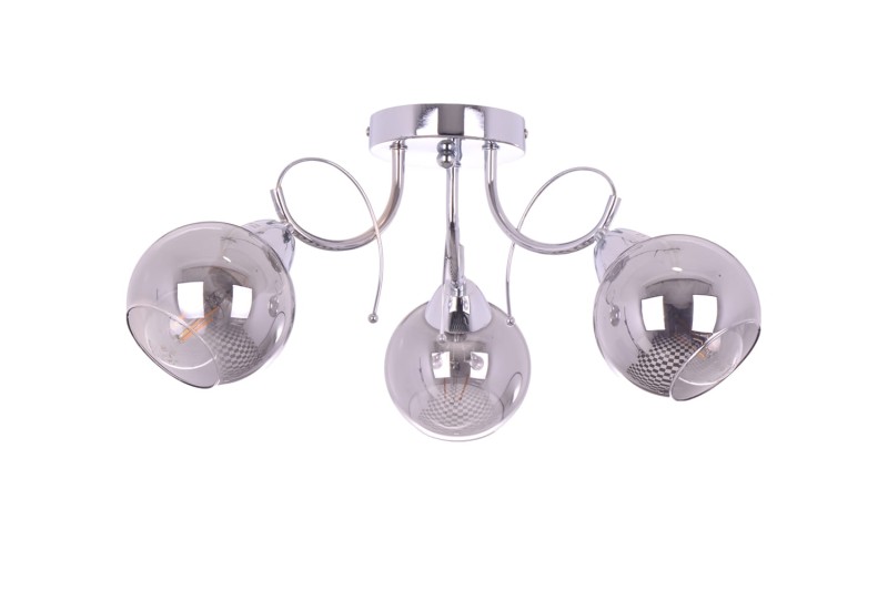 TONELA-3 chrom żyrandol glamour lampa sufitowa klosz kula szkło dymione 3xE27 nowość ! hurt