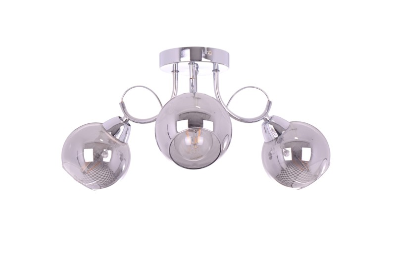 TONELA-3 chrom żyrandol glamour lampa sufitowa klosz kula szkło dymione 3xE27 nowość ! hurt