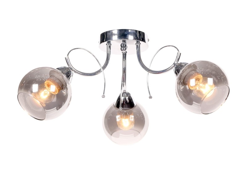 TONELA-3 chrom żyrandol glamour lampa sufitowa klosz kula szkło dymione 3xE27 nowość ! hurt