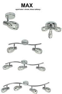 MAX-4 chrom lampa sufitowa spot klosze szklane ozdobne ruchome styl retro  ↔82cm ↕19cm 4xE14 hurt