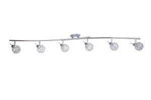 BERGEN-6 chrom klasyczna lampa sufitowa spot klosze ruchome kule z kryształkami ↔140cm ↕18cm 6xG9 hurt