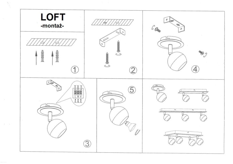 LOFT-3 spot kinkiet sufit biały+czarny lampa GU10
