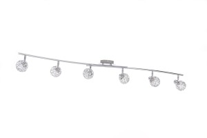 LIVERPOOL-6 chrom lampa sufitowa glamopur spot klosze metalowe ruchome z ozdobnymi kryształkami ↔141cm ↕17cm 6xG9