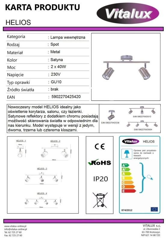 HELIOS-3 satin nickel lampa sufitowa spot 3xGU10