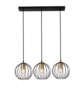 BORA-3 czarny/złoty lampa sufitowa wisząca potrójna "druciak" klosze kule styl loft  3xE27 ↔70cm ↕120cm 