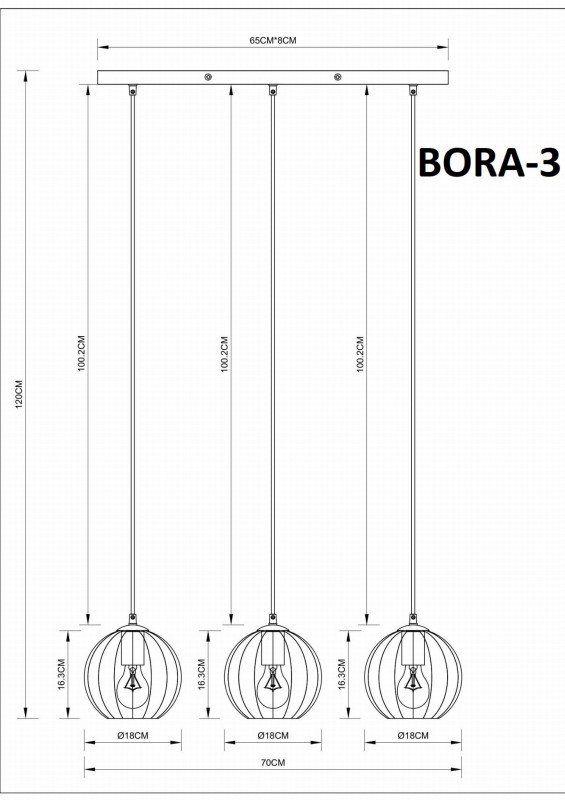 BORA-3 czarny/złoty zwis l.sufitowa 3xE27 loft