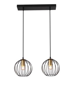 BORA-2 czarny/złoty lampa sufitowa wisząca potrójna "druciak" klosze kule styl loft  2xE27 ↔46cm ↕120cm 