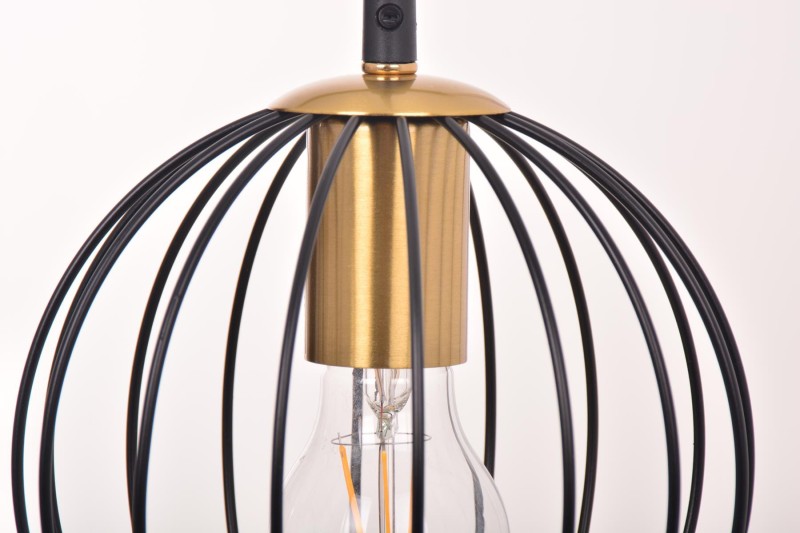 BORA-2 czarny/złoty lampa sufitowa wisząca potrójna "druciak" klosze kule styl loft  2xE27 ↔46cm ↕120cm hurt