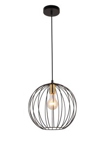 BORA-1 czarny/złoty lampa sufitowa wisząca pojedyncza "druciak" klosz kula  styl loft  1xE27 Ø30cm ↕120cm